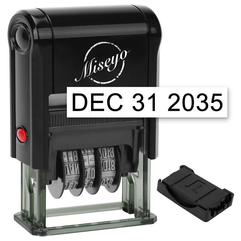 Miseyo Self Inking Date Stamp - Black (2 Black Refill Ink pad Included) - Image 1